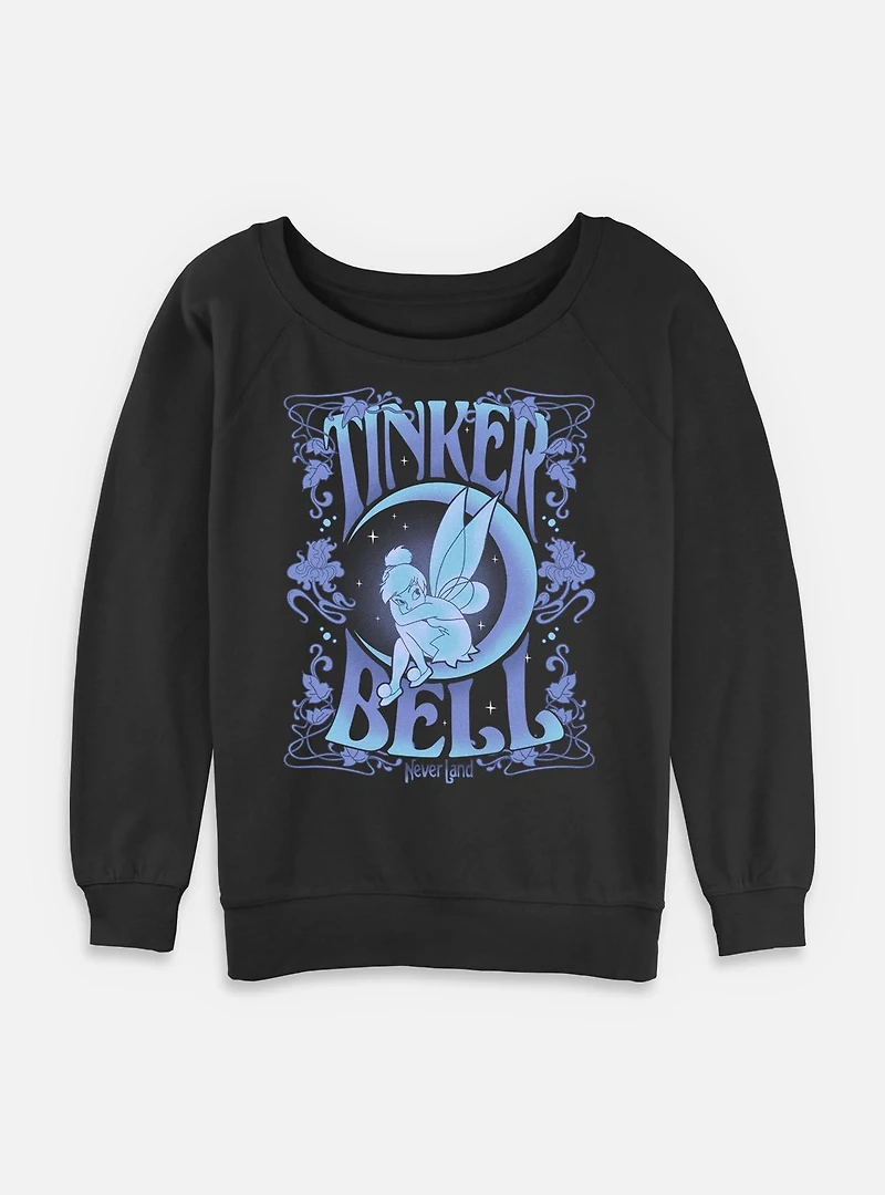 Disney Tinker Bell Moon Floral Womens Slouchy Sweatshirt