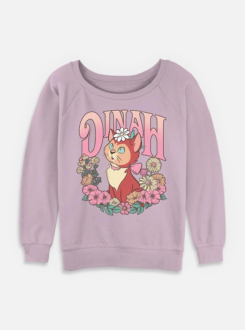 Disney Alice Wonderland Cheshire Cat's Way Girls T-Shirt Dinah Floral Wreath Womens Slouchy Sweatshirt