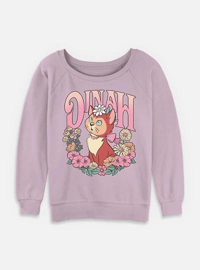 Disney Alice Wonderland Cheshire Cat's Way Girls T-Shirt Dinah Floral Wreath Womens Slouchy Sweatshirt