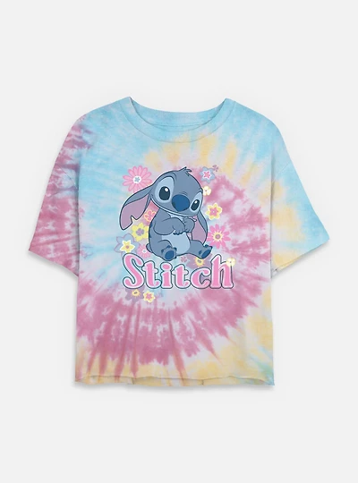 Disney Lilo & Stitch Spring Time Back Tie Dye Crop Womens  T-Shirt
