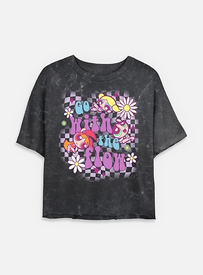 The Powerpuff Girls Bubbles With Cami Go Flow Mineral Wash Womens Crop T-Shirt