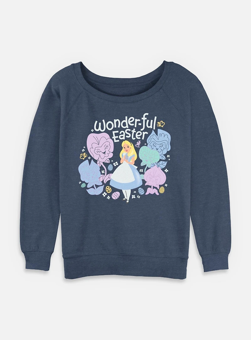 Disney Alice Wonderland Cheshire Cat's Way Girls T-Shirt Wonderful Easter Womens Slouchy Sweatshirt