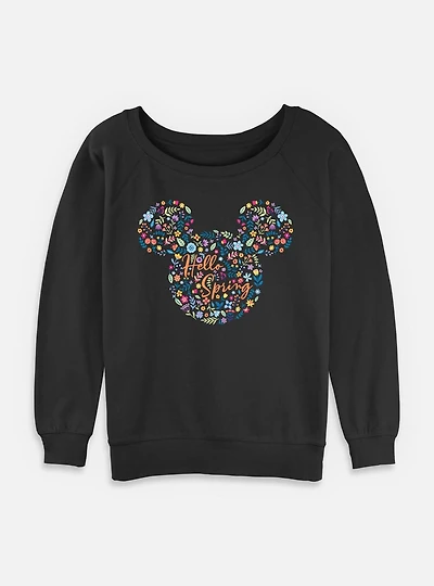 Disney Mickey Mouse Hello Spring Floral Ears  Womens Slouchy Sweatshirt