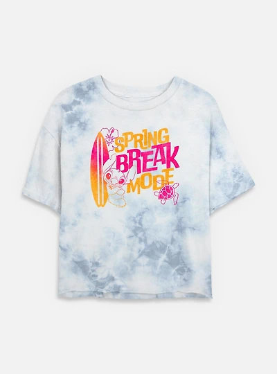 Disney Lilo & Stitch Spring Break Mode Tie Dye Crop Womens T-Shirt