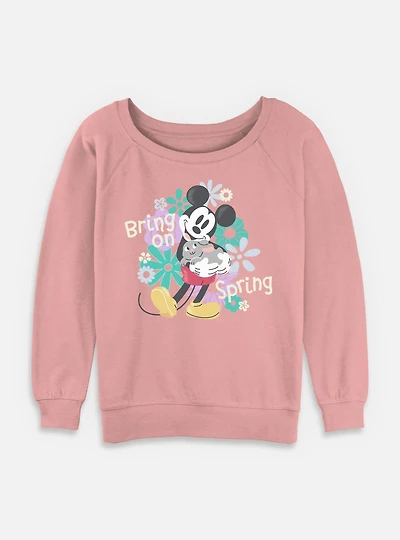 Disney Mickey Mouse Bring On Spring Womens Slouchy Sweatshirt