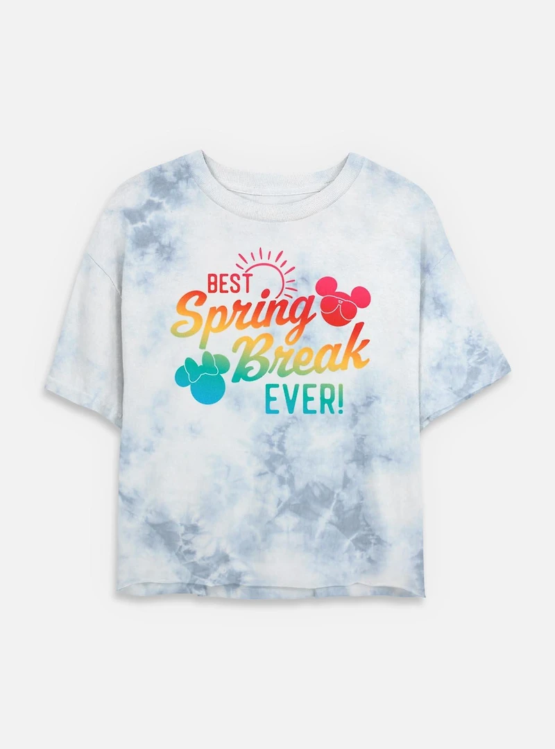 Disney Mickey Mouse Best Spring Break Ever Tie Dye Crop Womens T-Shirt