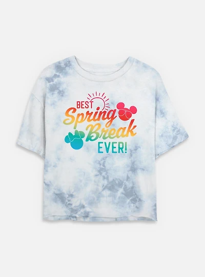 Disney Mickey Mouse Best Spring Break Ever Tie Dye Crop Womens T-Shirt