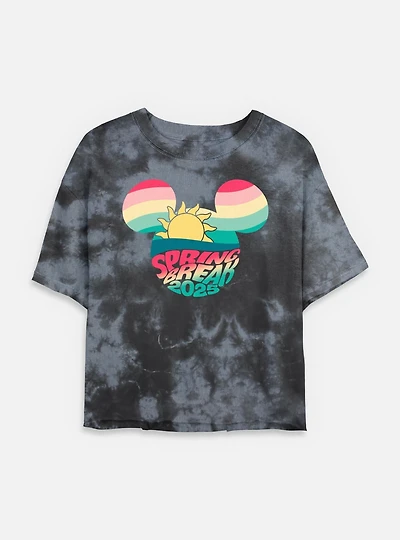 Disney Mickey Mouse Spring Break 2025 Tie Dye Crop Womens T-Shirt