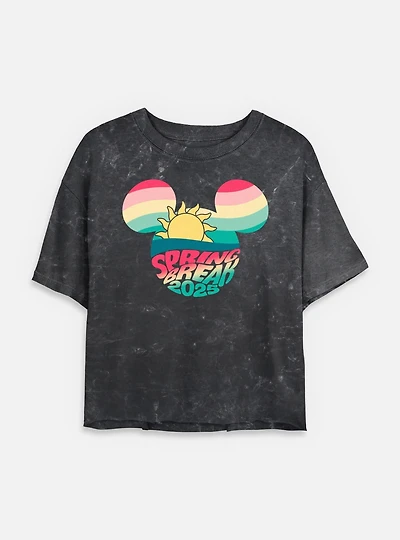 Disney Mickey Mouse Spring Break 2025 Mineral Wash Womens Crop T-Shirt