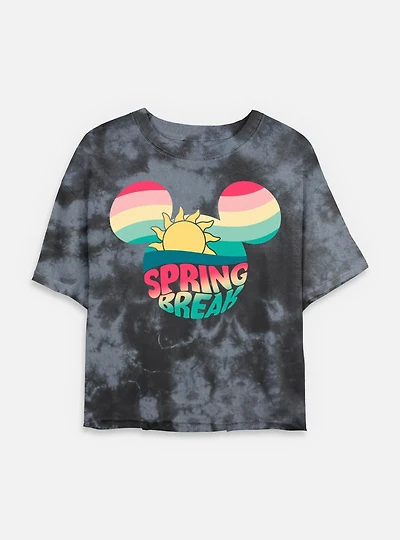 Disney Mickey Mouse Retro Spring Break Tie Dye Crop Womens T-Shirt