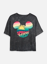 Disney Mickey Mouse Retro Spring Break Mineral Wash Womens Crop T-Shirt