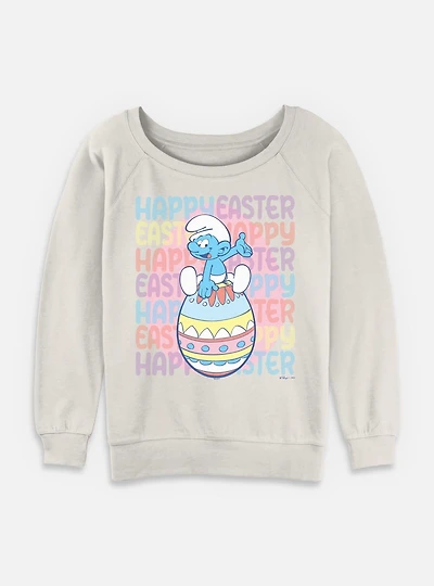 The Smurfs Happy Easter Womens Slouchy Sweatshirt