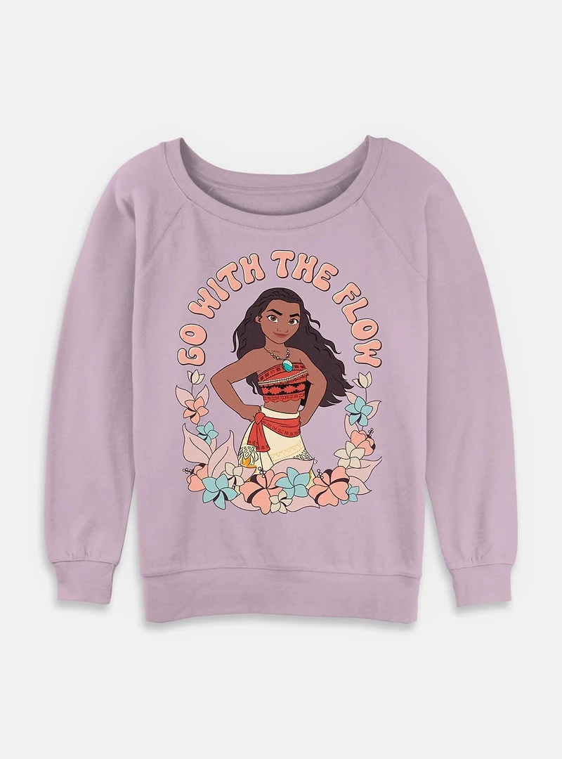 Disney Moana Go With The Flow Floral Womens Slouchy Sweatshirt