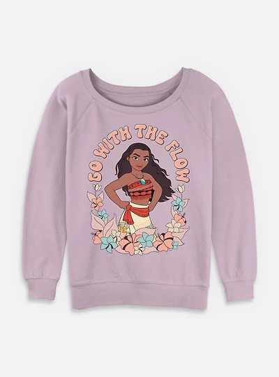 Disney Moana Go With The Flow Floral Womens Slouchy Sweatshirt