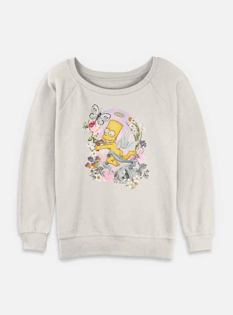 The Simpsons Cherub Bart Floral Womens Slouchy Sweatshirt