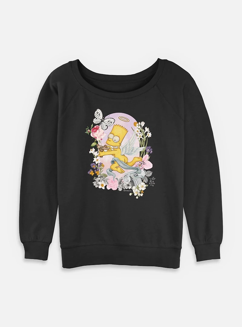 The Simpsons Cherub Bart Floral Spring Womens Slouchy Sweatshirt