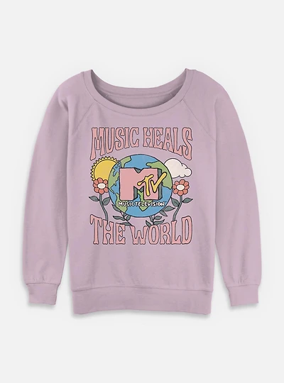 MTV Daisies Girls T-Shirt Plus Music Heals The World Floral Womens Slouchy Sweatshirt