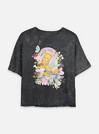 The Simpsons Cherub Bart Floral Spring Mineral Wash Womens Crop T-Shirt