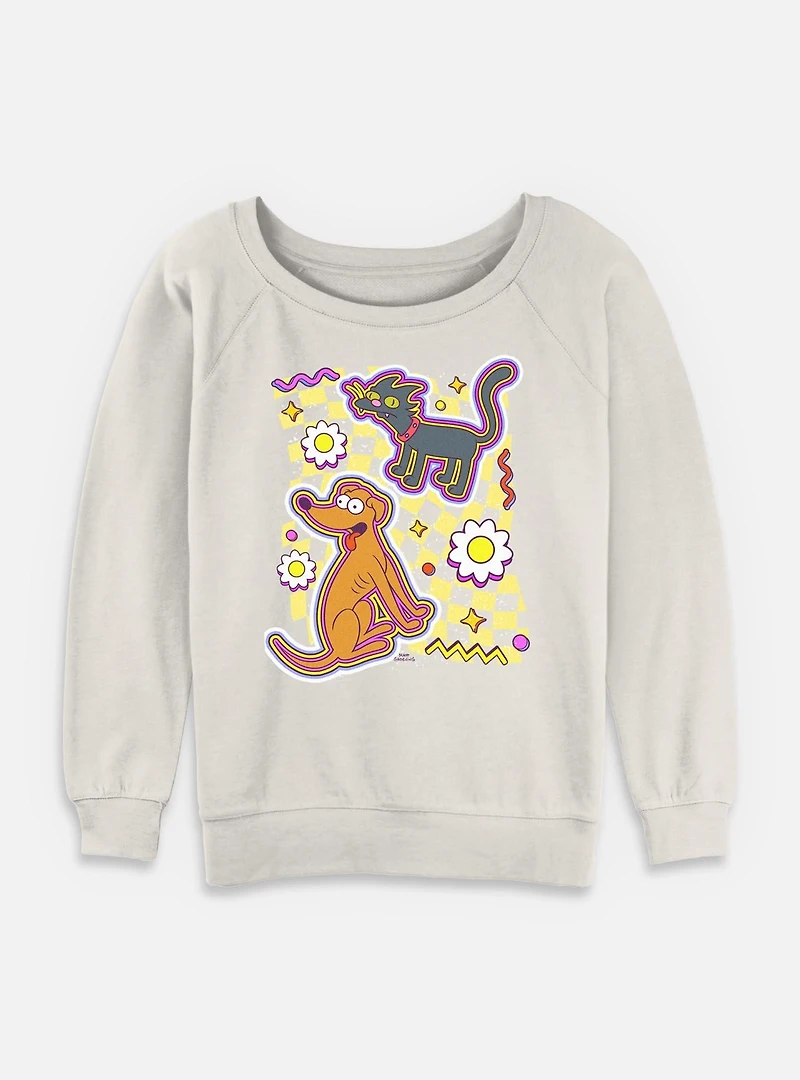 The Simpsons Cat Dog Floral Womens Slouchy Sweatshirt