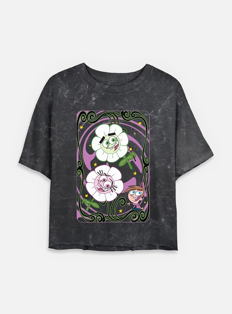 Nickelodeon Real Monsters Girls T-Shirt Plus Fairly Odd Parents Card Mineral Wash Womens Crop