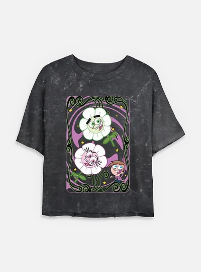Nickelodeon Real Monsters Girls T-Shirt Plus Fairly Odd Parents Card Mineral Wash Womens Crop