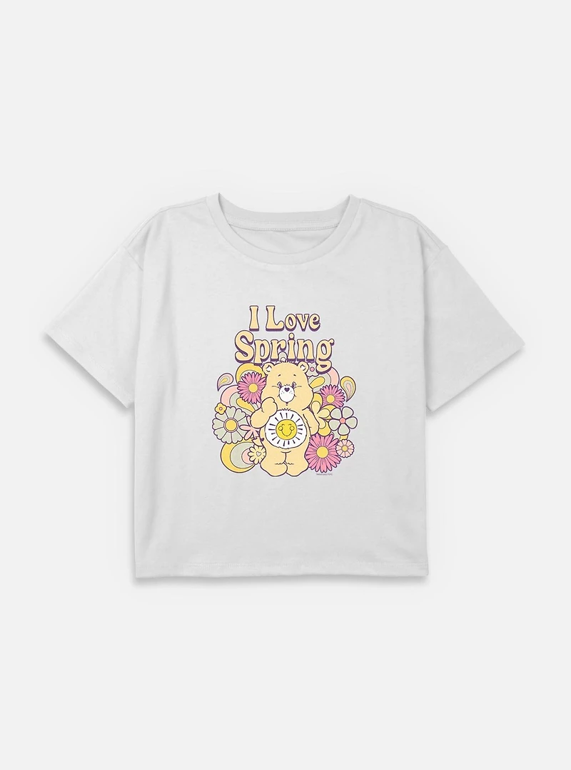 Care Bears I Love Spring Funshine Youth Girls Boxy Crop T-Shirt