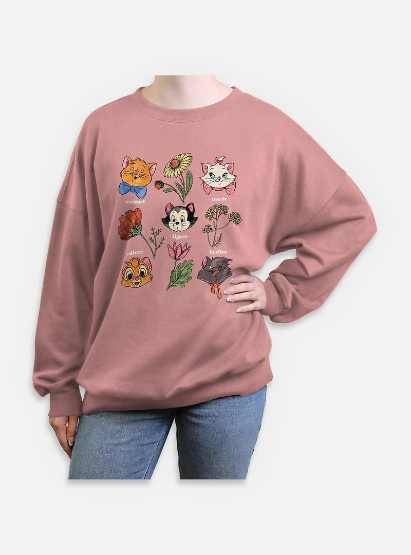 Disney The Aristocats Cats Botanical Womens Oversized Sweatshirt
