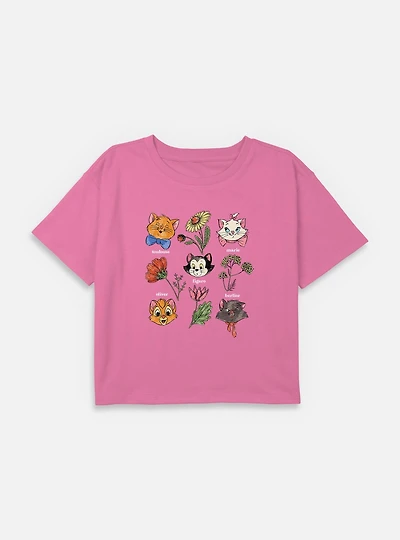 Disney The Aristocats Cats Botanical Youth Girls Boxy Crop T-Shirt