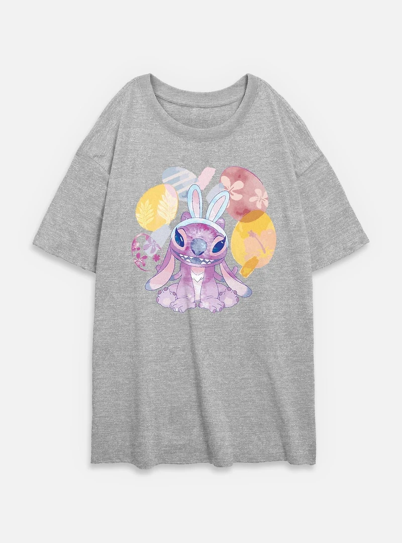 Disney Lilo & Stitch Angel Easter Eggs Womens Oversized T-Shirt