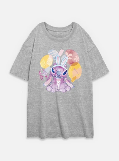 Disney Lilo & Stitch Angel Easter Eggs Womens Oversized T-Shirt