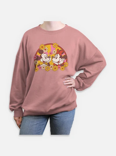 Disney Mickey Mouse Love Bloom Womens Oversized Sweatshirt
