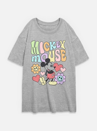 Disney Mickey Mouse Flower Faces Womens Oversized T-Shirt