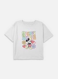 Disney Mickey Mouse Flower Faces Youth Girls Boxy Crop T-Shirt