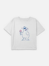 Sesame Street Cookie Monster Flower Youth Girls Boxy Crop T-Shirt