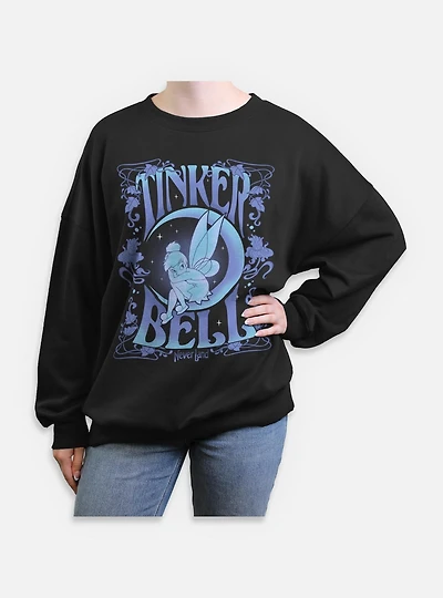 Disney Tinker Bell Moon Floral Womens Oversized Sweatshirt