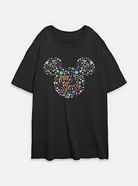 Disney Mickey Mouse Hello Spring Floral Ears  Womens Oversized T-Shirt