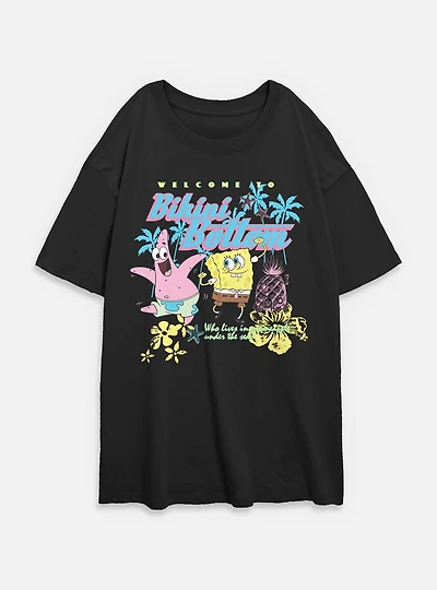Spongebob Squarepants Welcome To Bikini Bottom Floral Womens Oversized T-Shirt