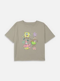 Spongebob Squarepants Floral Vibing  Youth Girls Boxy Crop T-Shirt