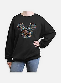 Disney Mickey Mouse Hello Spring Floral Ears  Womens Oversized Sweatshirt