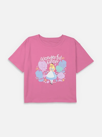 Disney Alice Wonderland Cheshire Cat's Way Girls T-Shirt Wonderful Easter Youth Boxy Crop