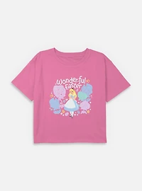 Disney Alice Wonderland Cheshire Cat's Way Girls T-Shirt Wonderful Easter Youth Boxy Crop