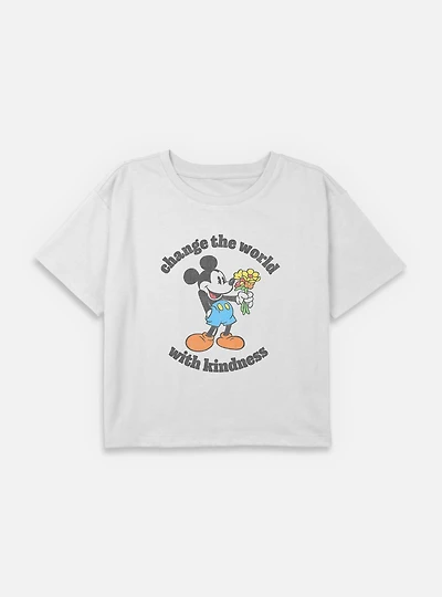 Disney Mickey Mouse Change The World With Kindness Youth Girls Boxy Crop T-Shirt
