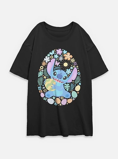 Disney Lilo & Stitch Easter Egg Hunt Womens Oversized T-Shirt