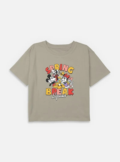 Disney Mickey Mouse Spring Break Squad Youth Girls Boxy Crop T-Shirt