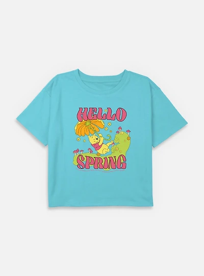 Disney Winnie The Pooh Hello Spring Youth Girls Boxy Crop T-Shirt