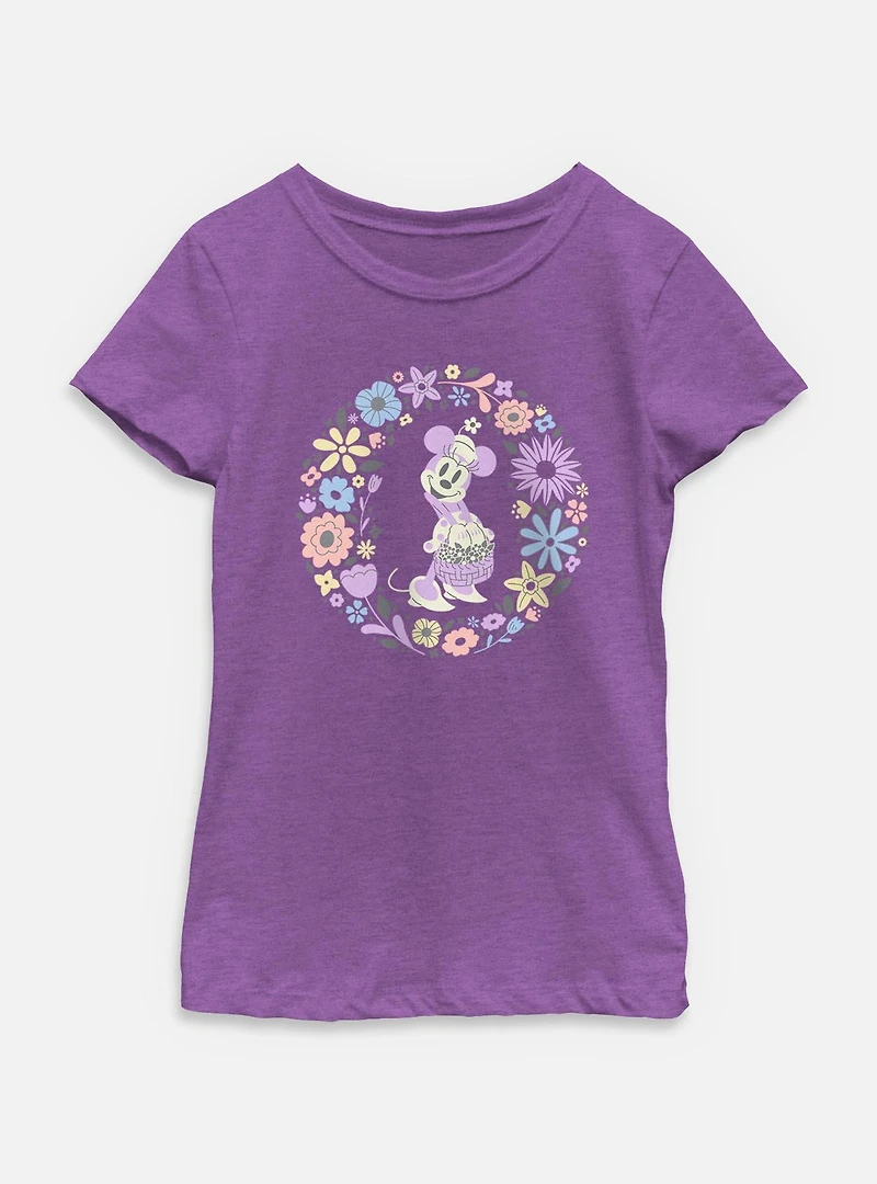 Disney Minnie Mouse And Flowers Youth Girls T-Shirt