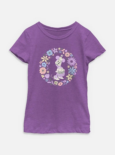 Disney Minnie Mouse And Flowers Youth Girls T-Shirt