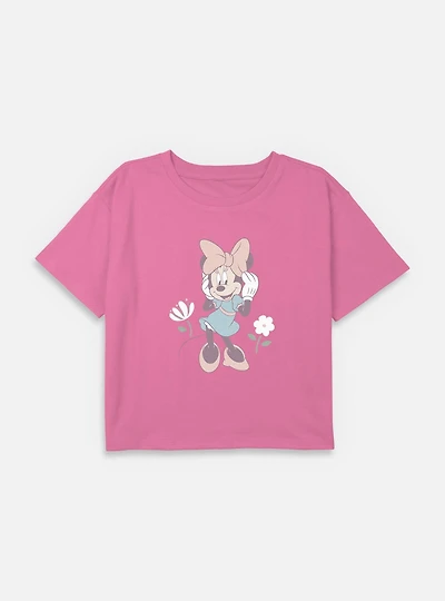 Disney Minnie Mouse Bow Flowers Youth Girls Boxy Crop T-Shirt