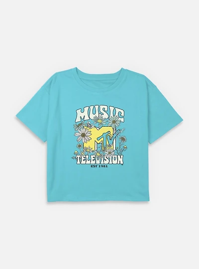 MTV Daisies Girls T-Shirt Plus Logo Flowers Youth Boxy Crop