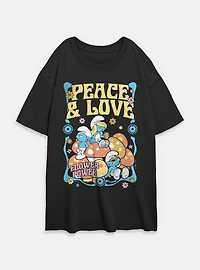 The Smurfs Peace & Love Flower Power Womens Oversized T-Shirt